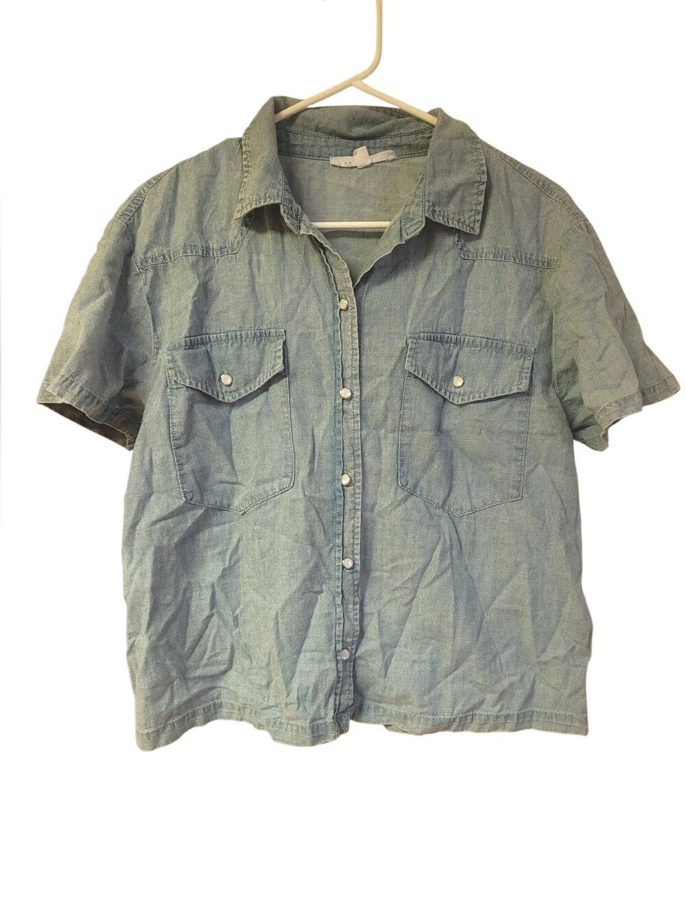 Jane + Delancey Light Chambray Western Pearl Snap Short Sleeve Shirt M